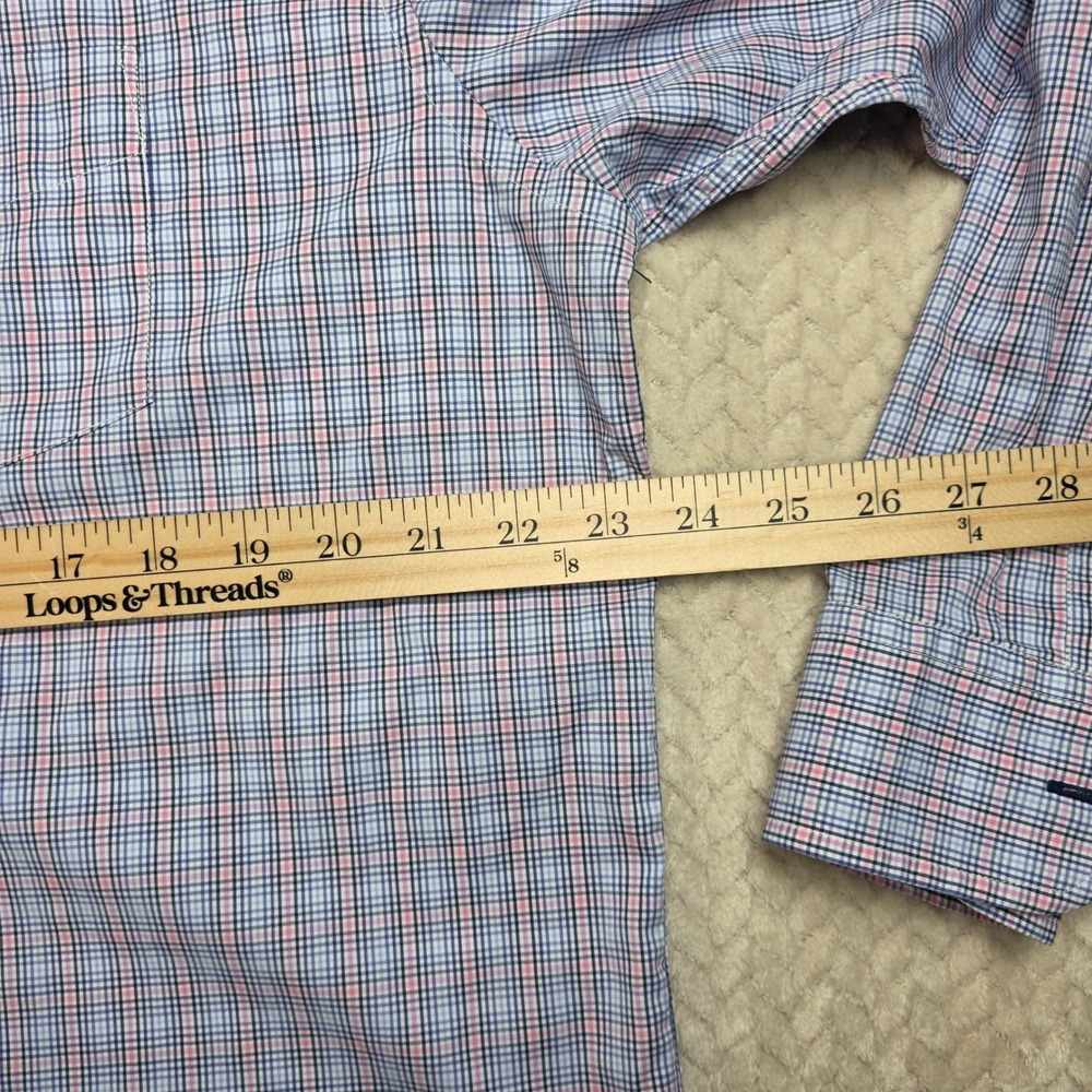 UNTUCKit Mens XL Long Sleeve‎ Plaid Button Down Shirt Blue Pink Stretch - Picture 4 of 7
